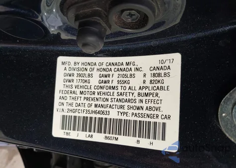 2018 Honda Civic Ex-T z USA, uszkodzony, nr VIN 2HGFC1F35JH640633